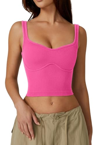 QINSEN Ärmelloses Cropped-Tanktop für Damen, gerippt, nahtlos, Sweetheart-Ausschnitt, zum Ausgehen, rosig, X-Klein von QINSEN