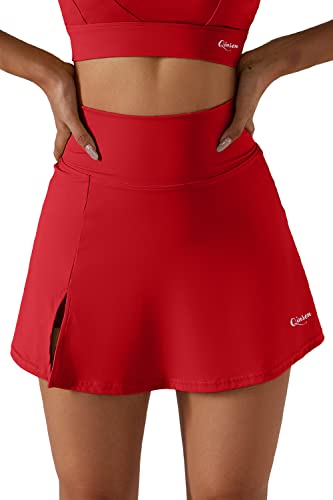 QINSEN Damen Tennisröcke Stretch Hohe Taille Golf Skorts Laufen Sport Workout Activewear, Rot/Ausflug, einfarbig (Getaway Solids), Klein von QINSEN