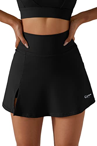 QINSEN Damen Tennisröcke Stretch Hohe Taille Golf Skorts Laufen Sport Workout Activewear, schwarz, Klein von QINSEN