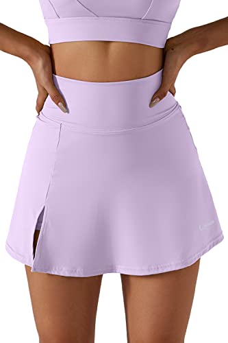 QINSEN Damen Tennisröcke Stretch Hohe Taille Golf Skorts Laufen Sport Workout Activewear, violett, Mittel von QINSEN