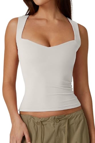 QINSEN Sexy Damen-T-Shirt, Herzausschnitt, ärmellos, doppelt gefüttert, schlankmachende Passform, Weiss/opulenter Garten, X-Klein von QINSEN