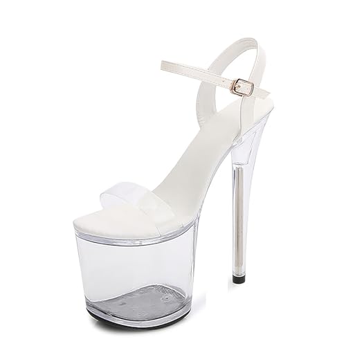 Damen-Sandalen Mit 20 Cm High Heels Stiletto Pumps Absatz Sexy Transparente Plattform Knöchelriemen Schnalle Offener Zehenbereich Slingback Pole-Dance-Schuhe Modisch Party Abend Pump Heimkehr ( Color von QIQOCCR