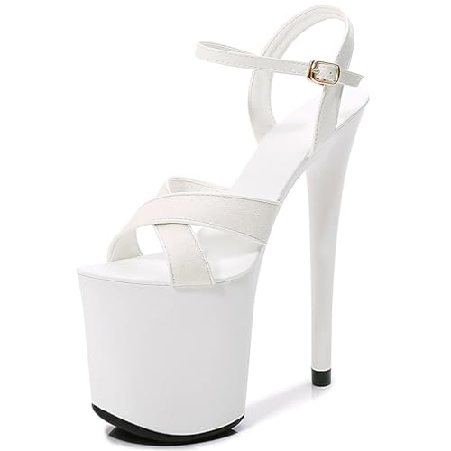 Damen-Sandalen Mit 20 Cm Stilettos High Heels Sexy Plattform Knöchelriemen, Schnalle, Offener Zehenbereich, Slingback, Gekreuzte Riemen, Pole-Dance-Schuhe, Mode, Party, Abend, Pump, Heimkehr ( Color : von QIQOCCR