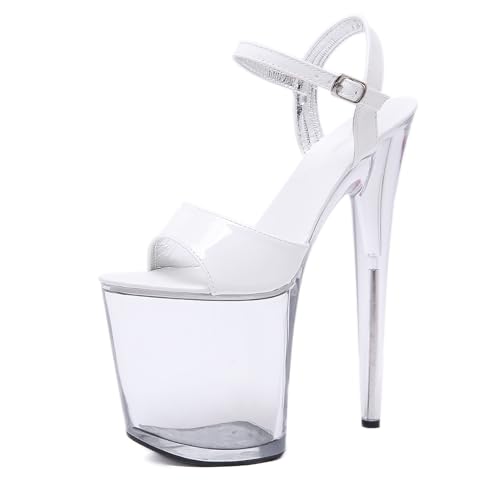 Damen-Sandalen Mit 20 Cm Stilettos High Heels Sexy Transparente Plattform Lack Riemchen Knöchelriemen Schnalle Offener Zehenbereich Slingback Pole-Dance-Schuhe Modisch Party Abend Heimkehr Pumps ( Col von QIQOCCR