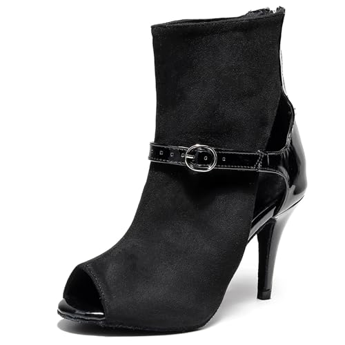 Damen-Stiletto-High-Heel-Stiefel Mit Weichem Boden Sexy Modisch Bequem Open Toe Knöchelriemen Schnalle Jazz, Latin, Pole Dance, Kurze Stiefel Mit Reißverschluss Hinten ( Color : Black , Size : 38 ) von QIQOCCR