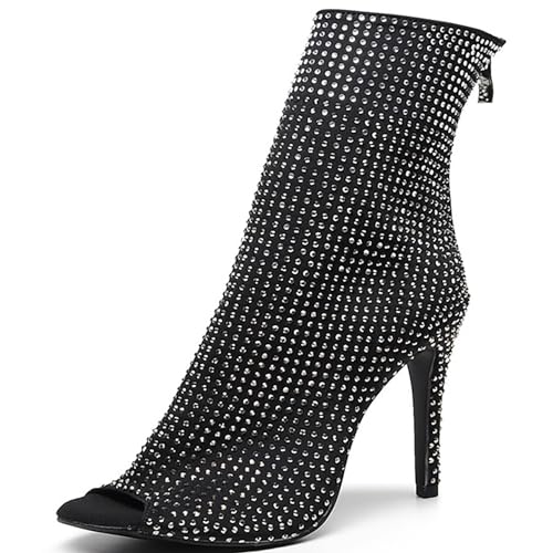 Jazz Professionelle Tanz-Stiletto-High-Heel-Stiefel Für Frauen Sexy Bequeme Strasssteine Offene Zehen Hohe Spitze Mittelhohe Stiefel Ballsaal-Tanz Moderne Lateinamerikanische Schuhe Reißverschluss ( C von QIQOCCR