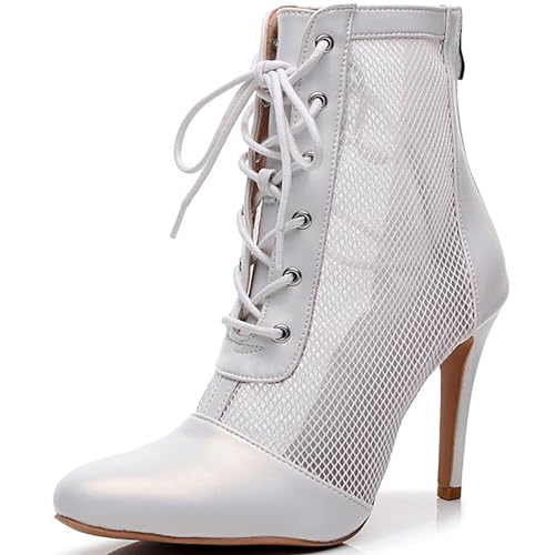 Professionelle Tanz-Stiletto-Stiefel Mit Hohem Absatz Für Damen Sexy Bequem Mesh Schnürschuhe Mittelhohe Stiefel Ballsaal-Tanz Moderner Jazz Lateinamerikanische Schuhe Mit Reißverschluss ( Color : Whi von QIQOCCR