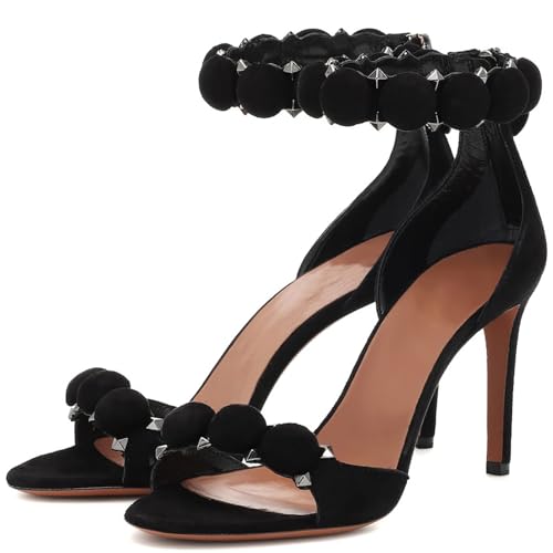 QIQOCCR Damen Große Größe Mode Stiletto High Heels Sandale Knöchelriemen Reißverschluss Hochzeit Bankett Party Sommerkleid Schuhe (Color : Black, Size : 40) von QIQOCCR