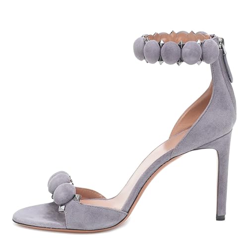 QIQOCCR Damen Große Größe Mode Stiletto High Heels Sandale Knöchelriemen Reißverschluss Hochzeit Bankett Party Sommerkleid Schuhe (Color : Gray, Size : 38) von QIQOCCR