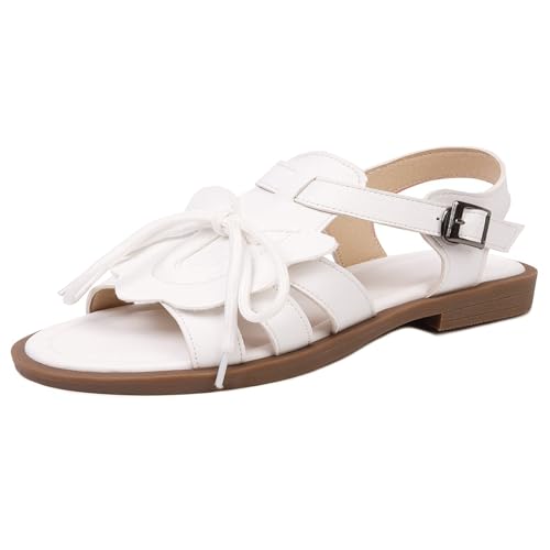 QIQOCCR Damen-Sandalen, Flache, Niedlich, Süß, Prinzessin, Offener Zehenbereich, Student, Adrette, Sandalen, Sommer, Strand, Lässige Sandalen(Color:White,Size:38) von QIQOCCR