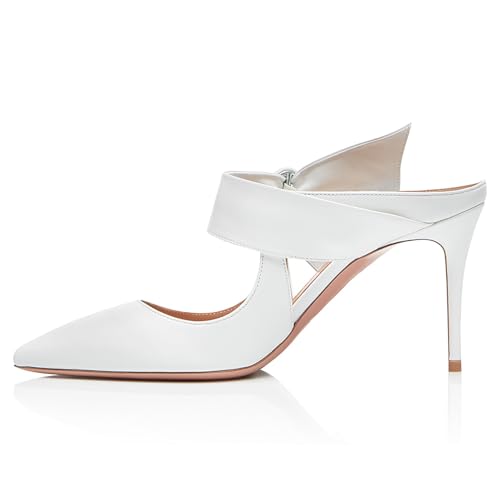 QIQOCCR Damen Spitzschuh Stiletto High Heels Sandale Braut Hochzeit Bankett Party Sommerkleid Schuhe Große Größe Slingback Mules (Color : White, Size : 38) von QIQOCCR