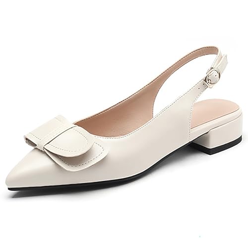 QIQOCCR Flache, Spitze Zehenkappe Für Damen, Schleife, Slingback-Riemen, Slip-On-Sandalen, Sommer-Freizeitsandalen(Color:Off white,Size:43) von QIQOCCR