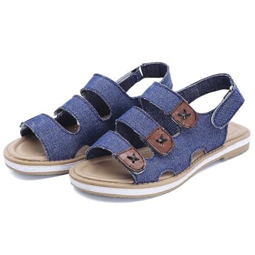 QIQOCCR Flache Damen-Sandalen Mit Offener Zehenbereich, Slingback-Riemen, Schnalle, Sommer, Strand, Lässige Sandalen(Color:Deep blue,Size:38) von QIQOCCR