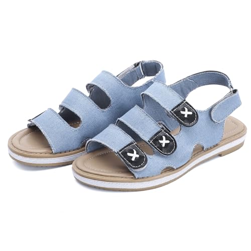 QIQOCCR Flache Damen-Sandalen Mit Offener Zehenbereich, Slingback-Riemen, Schnalle, Sommer, Strand, Lässige Sandalen(Color:Light blue,Size:38) von QIQOCCR