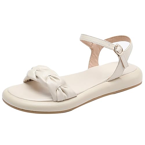 QIQOCCR Flache Damen-Sandalen Mit Plateau Slingback-Knöchelriemen Und Schnalle, Ein Band, Für Studenten, Sommer, Strand, Freizeitsandalen(Color:Off white,Size:38) von QIQOCCR