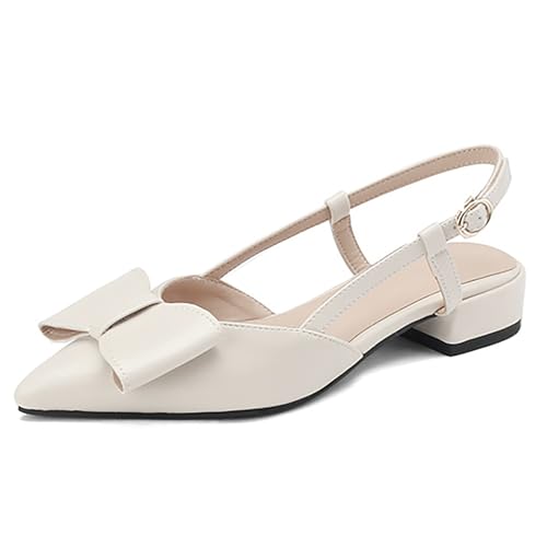 QIQOCCR Flache Damen-Sandalen Mit Spitzer Zehenkappe, Schleife, Slingback-Riemen Und Schnalle, Sommersandalen(Color:White,Size:41) von QIQOCCR