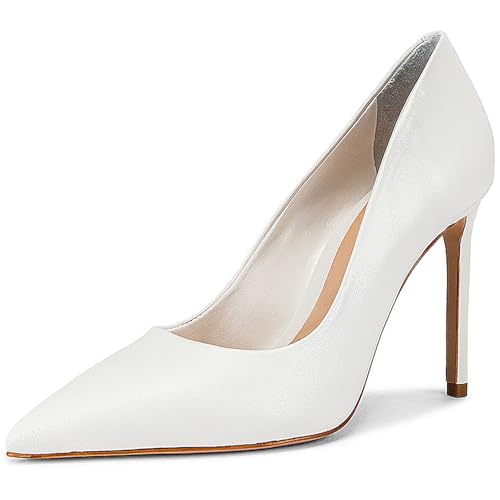 Große Größe Damen Modisch Klassische Spitze Zehen Stiletto High Heels Sandale Braut Hochzeit Bankett Party Sommerkleid Schuhe (Color : White, Size : 40) von QIQOCCR