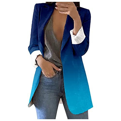 Blazer Damen Elegant Damenjacke Business Outfit Longblazer Kleidung Batikdruck Sakko Print Revers Blazer Slim Fit Revers Geschäft Büro Jacke Tailliert Business Anzug mit Tasche (A, L) von QIUhhpuy