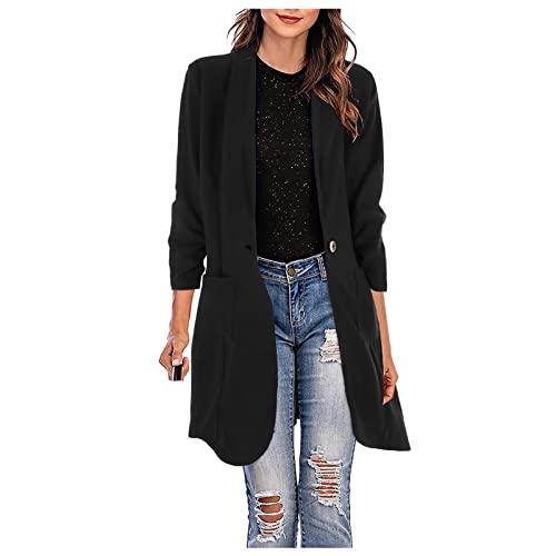 Damen Alltägliche Einfache Anzugjacke Tragen Lang Vintage Parka Warm Frauenmantel Lange Trenchcoat Mantel Elegant Tailliert Business Anzug Female Blazer Lang Anzugjacke mit Taschen (Schwarz, XL) von QIUhhpuy