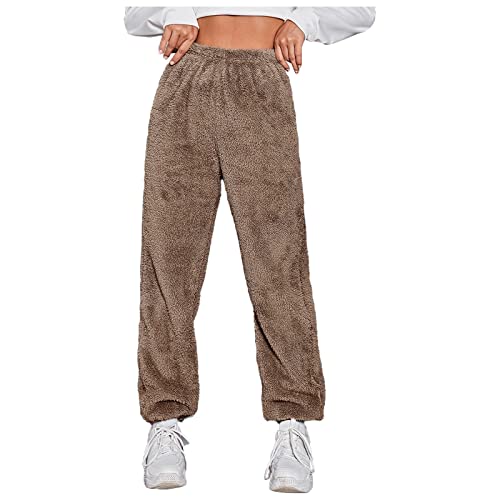 Damen Winter Hose Freizeithose Fleece Hose Sporthose Plüsch Warm Loose Lässig Hose Joginghose Yogahose Teddy Fleece Einfarbig Freizeithose Yogahose Haushose Loose Schlafanzughose von QIUhhpuy