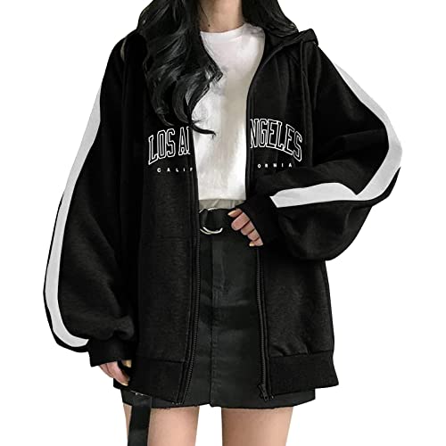 QIUhhpuy Damen Sportjacke Kapuzenjacke Old Collge Hoodie Frühlingsjacke Hip Hop Boyfriends Stil Oberteile Sweatjacke Basic Pullover Jacke Kapuzenpullover Freizeitjacke Übergangsjacke von QIUhhpuy