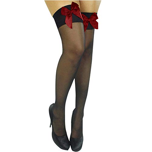 QIUhhpuy Damen Straps Strumpfhose Strümpfe Halterlos Strapsstrümpfe mit Schleife Overknees Dehnbare Socken Accessoire Karneval Kostüm Mottoparty Dessous Damen Stockings mit Satinschleife von QIUhhpuy