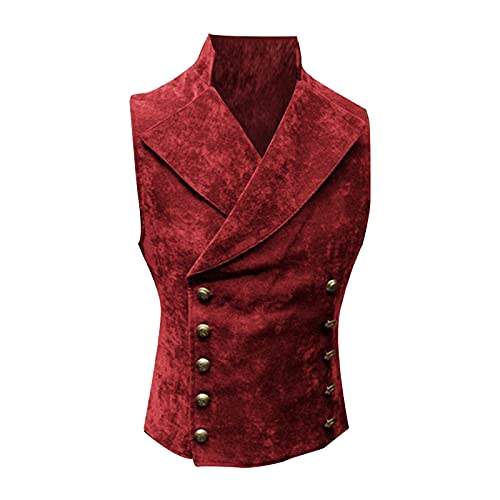 QIUhhpuy Herren Steampunk Gothic Karneval Kostüm Party Zweireiher Waistcoat Retro Weste Herren Vintage Gothic Mittelalter Weste ohne Ärmel Steampunk-Jacke Slim Fit Knöpfe V-Ausschnitt von QIUhhpuy