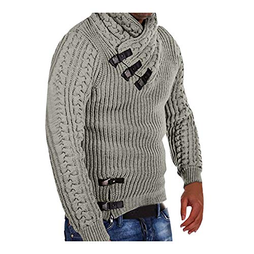 QIUhhpuy Herren Strickjacke Schalkragen Slim Fit Winter-Freizeit-Jacke Sommer Grobstrick Hoodie-Pullover Strick-Pullover Strick-Pulli mit Woll-Pullover Langarm-Sweatshirt Slim Fit (Hellgrau, L) von QIUhhpuy