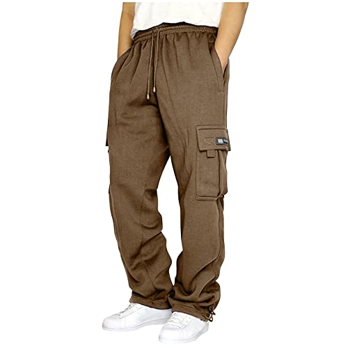 QIUhhpuy Jogginghose Herren Cargohose mit Gefütterte Trainingshose Herren Baumwolle Sporthose Herren Lange Winterhose Herren Freizeithose Herren Winter Baggy Cargo Hosen Dicke Warme Jogginghose von QIUhhpuy