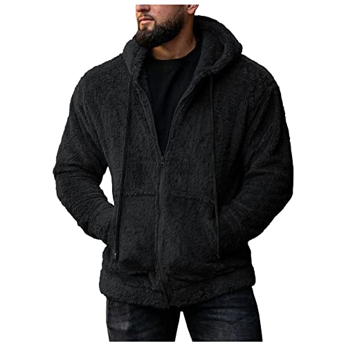 QIUhhpuy Plüschjack Herren Winterjacke Herren Plüschjacke mit Kapuze Teddy-Fell Fleecejacke Reißverschluss Vliesjacke Kapuzenjacke Sweatjacke Winter Warm Plüschmantel von QIUhhpuy