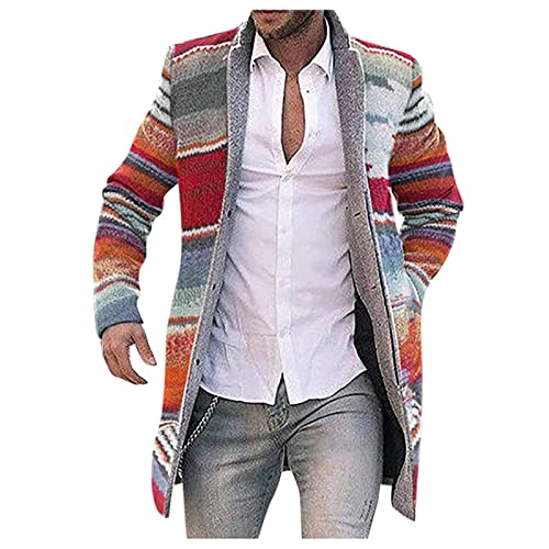 QIUhhpuy Wintermantel Herren Cardigan Herren Lang Strickjacke Bunt Windbreaker Jacken Knopf Strickpullover Sweatjacke Wollmantel Strickmantel Longstrickjacke von QIUhhpuy