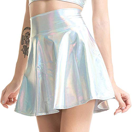 Rock Damen Karneval, Damen Metallischer Faltenrock Mini Skater Rock Metallic Rock Damen Retro Glitzer Rock Cheerleader Rock Damen Faschingskostüme Tüllrock Hohe Taille Röcke Stretch Glocken Rock von QIUhhpuy