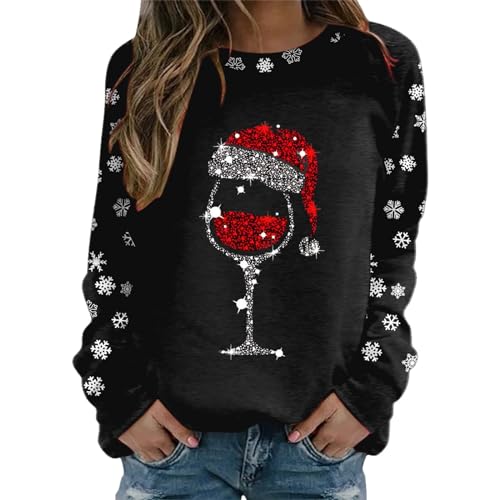 Weihnachtspullover Damen Langarm Sweatshirt Rundhals Weihnachtspulli Elegant Weihnachten Pullover Damen Winter Weihnachts Pullis Casual Christmas Sweat Oberteile Tops für Frauen Teenager Mädchen von QIUhhpuy