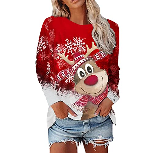 Weihnachtspullover Damen Langarm Sweatshirt Rundhals Weihnachtspulli Elegant Weihnachten Pullover Damen Winter Weihnachts Pullis Casual Christmas Sweat Oberteile Tops für Frauen Teenager Mädchen von QIUhhpuy