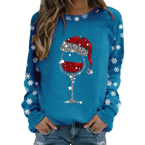 Weihnachtspullover Damen Langarm Sweatshirt Rundhals Weihnachtspulli Elegant Weihnachten Pullover Damen Winter Weihnachts Pullis Casual Christmas Sweat Oberteile Tops für Frauen Teenager Mädchen von QIUhhpuy