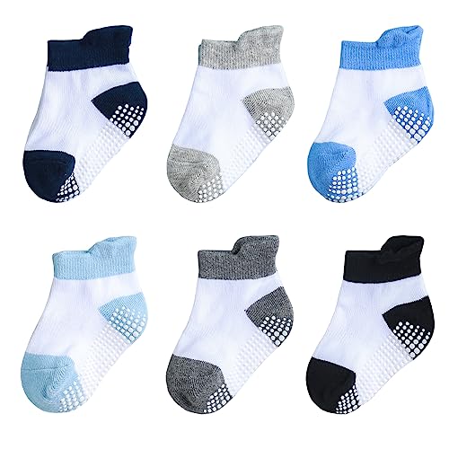 QIYIENDIAN 6 Paar Knöchel/niedrig geschnittene Socken mit rutschfesten Griffen für Baby Kleinkinder(AKL-137A3,3-5T) von QIYIENDIAN