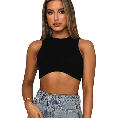 QKEPCY Damen Crop Tank Tops Ärmelloses Bauchfreies Oberteil Rib Top Leibchen Rundhals Sport Cropped T-Shirt Y2k Sommer Streetwear, L Schwarz QKEPCY Damen Crop Tank Tops Ärmelloses Bauchfreies Oberteil Rib Top Leibchen Rundhals Sport Cropped T-Shirt Y2k Sommer Streetwear, L Schwarz von QKEPCY