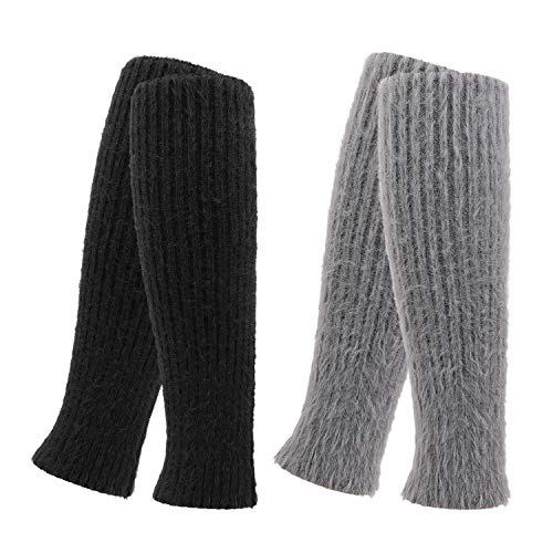 QKURT 2Paare Beinwärmer,Knie Hoch Stulpen Braun Legwarmers für Damen,Warme Beinstulpen Strick von QKURT