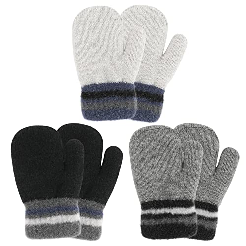 QKURT 3 Paar Kleinkindhandschuhe, Kinder Strickhandschuhe gefütterte Fleece Thermohandschuhe Kinder Magic Fäustlinge Warme Handschuhe Kinderhandschuhe für 1~3 Jahre alte Baby Mädchen Jungen von QKURT