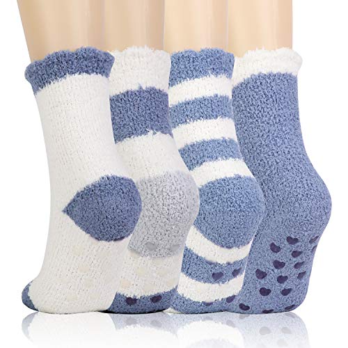 QKURT 4 Paar Kuschelsocken, Stoppersocken mit noppen Damen Socken Winter Kuschelsocken Warme Flauschig Haussocken Dicke Socken für Frauen und Mädchen von QKURT