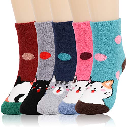 QKURT 5 Paar Kuschelsocken, Frauen Bettsocken Kuschel Flauschig Weiche Socken Haussocken Mädchen Warme Wintersocken Damen Socken Haussocken von QKURT