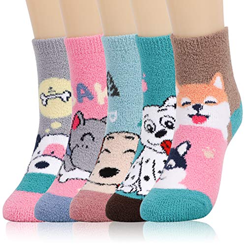 QKURT 5 Paar Kuschelsocken, Frauen Bettsocken Kuschel Flauschig Weiche Socken Haussocken Mädchen Warme Wintersocken Damen Socken Haussocken von QKURT