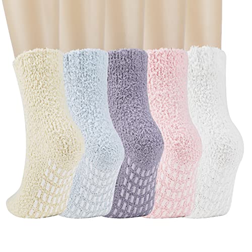 QKURT 5 Paar flauschige Socken für Damen und Mädchen, Thermosocken für den Winter, Weiche Fleecesocken, Rutschfeste Sockenpantoffeln, Weihnachtsstrumpffüller zum Schlafen zu Hause von QKURT