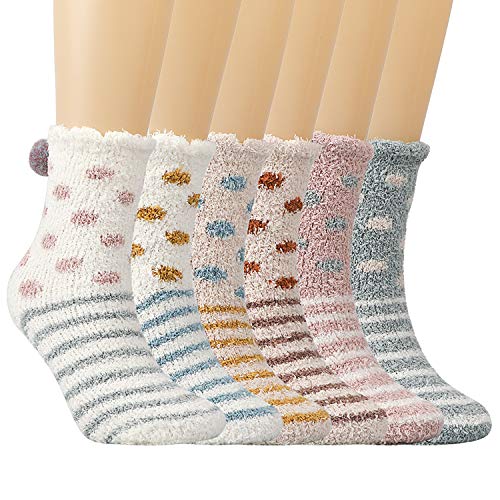 QKURT 6 Paar Flauschige Socken, Winter Thermal Gemütliche Hausschuhsocken Super Soft Bettsocken, Neuartige Plüsch Kuschelsocken Weihnachts für Frauen Mädchen von QKURT