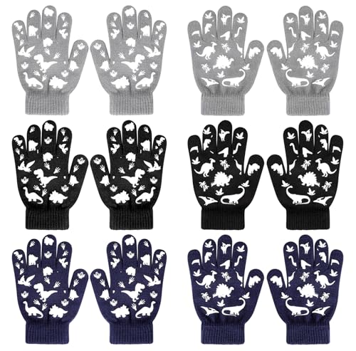 QKURT 6 Paar Kinderhandschuhe, Magische Handschuhe Dinosaurier für Jungen Mädchen, Voller Finger Kinder Winterhandschuhe Strickhandschuhe Geeignet für Kinder im Alter von 5 bis 13 Jahren QKURT 6 Paar Kinderhandschuhe, Magische Handschuhe Dinosaurier für Jungen Mädchen, Voller Finger Kinder Winterhandschuhe Strickhandschuhe Geeignet für Kinder im Alter von 5 bis 13 Jahren von QKURT