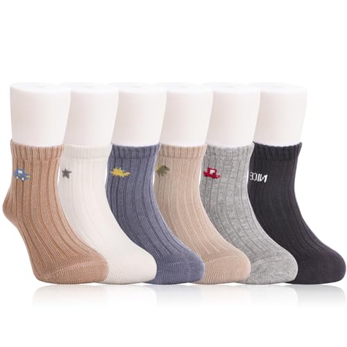 QKURT 6 Paare rutschfeste Babysocken, Kleinkind-Socken, Kleinkind-Hausschuhe-Socken, Kleinkind-Wandersocken, Baby-Anti-Rutsch-Socken, Baby-Grip-Socken, Hausschuhe-Socken für Baby-Jungen und -Mädchen. von QKURT