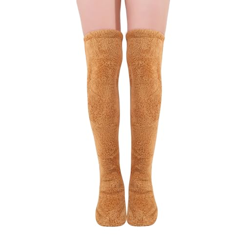 QKURT Flauschige Overknee-Socken für Damen, Beinwärmer aus Plüsch, weiche, warme lange Kniestrümpfe zum Schlafen zu Hause QKURT Flauschige Overknee-Socken für Damen, Beinwärmer aus Plüsch, weiche, warme lange Kniestrümpfe zum Schlafen zu Hause von QKURT