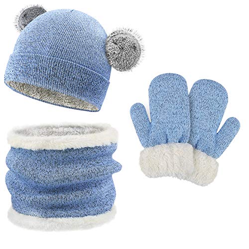 QKURT Wintermütze und Loop Schal Handschuhe, 3 in 1 Wintermütze Beanie Hut Schal Handschuhe Set für Kinder, Mütze Schal & Handschuh-Sets für Kinder Jungen Mädchen, 3-6 Jahre von QKURT