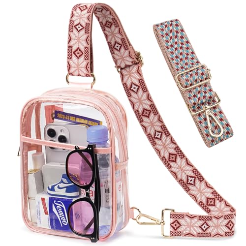 QOECI Transparente Tasche mit 3 Taschen, für Stadionveranstaltungen, mit 2 langen Trägern, Schultertasche, Bauchtasche, Konzert, Crossbody-Tasche für Damen, 3# Pink-B, Transparente Umhängetasche QOECI Transparente Tasche mit 3 Taschen, für Stadionveranstaltungen, mit 2 langen Trägern, Schultertasche, Bauchtasche, Konzert, Crossbody-Tasche für Damen, 3# Pink-B, Transparente Umhängetasche von QOECI