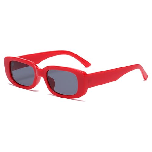 QOKLIYUI Klassische quadratische Retro Sonnenbrille, modisch, UV Schutz, Kunstharz, modisch, kleine rechteckige Retro Sonnenbrille, bequeme Passform, Rot, Schwarz und Grau von QOKLIYUI